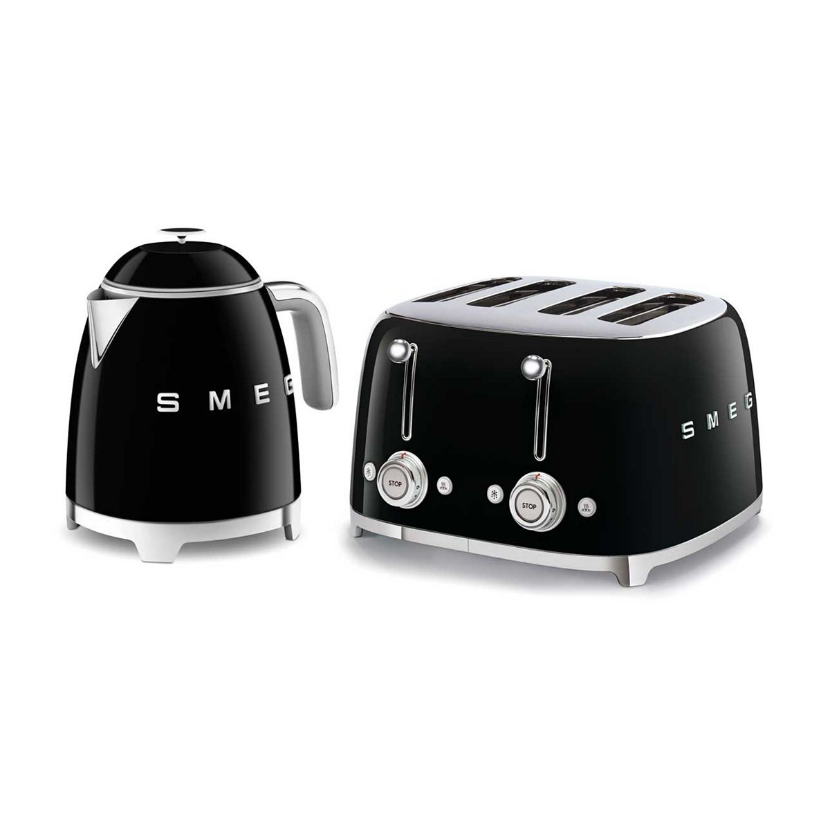 Smeg 50'S Style Mini Kettle And 4 By Slice Toaster Black Set