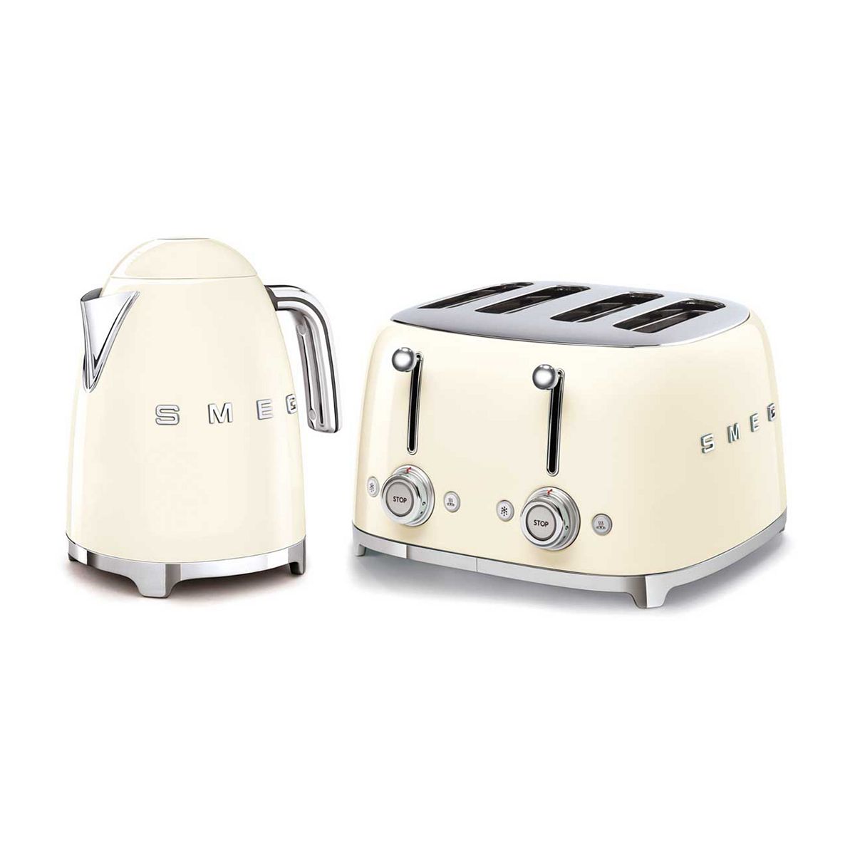 Smeg Kettle And 50'S 4 By Slice Toaster Cream Set