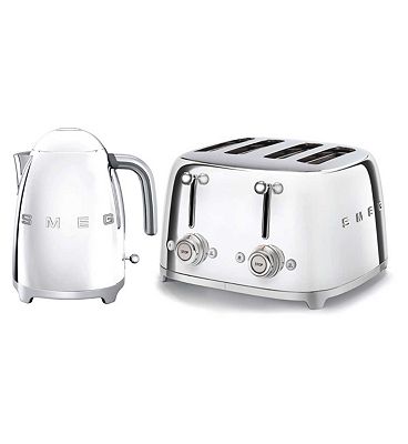 Smeg Kettle and 50's 4 by 4 Slice Toaster Stainless Steel Set