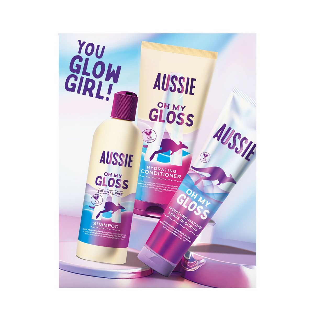 Aussie Oh My Gloss Hydrating Giftset: Shampoo, Conditioner, Leave-In Serum
