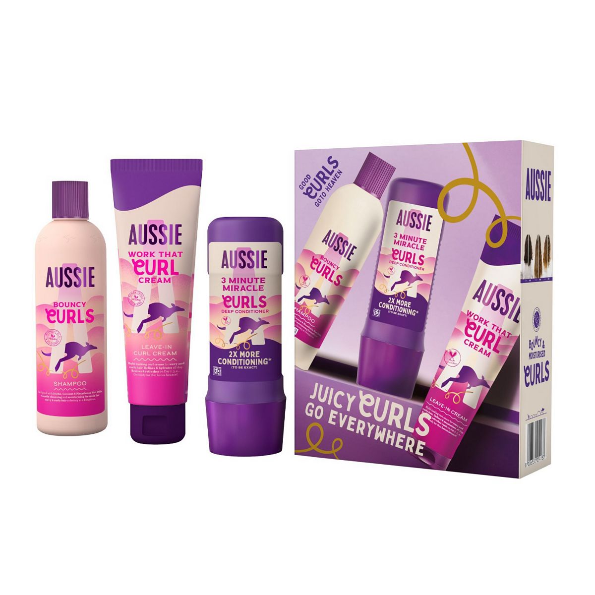 Aussie Curls Giftset: Shampoo 300ml, Conditioner250 ml, Leave-In Cream 160ml, 250ml