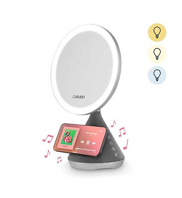 Carmen 3 in 1 Mirror Speaker Charger Wireless Led Lights Silver