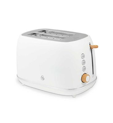 Swan Fjord 800W 2 Slice Toaster White with Wooden Accents