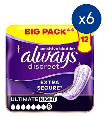 Always Discreet Incontinence Pads Plus Women Ultimate Night X12 Bundle