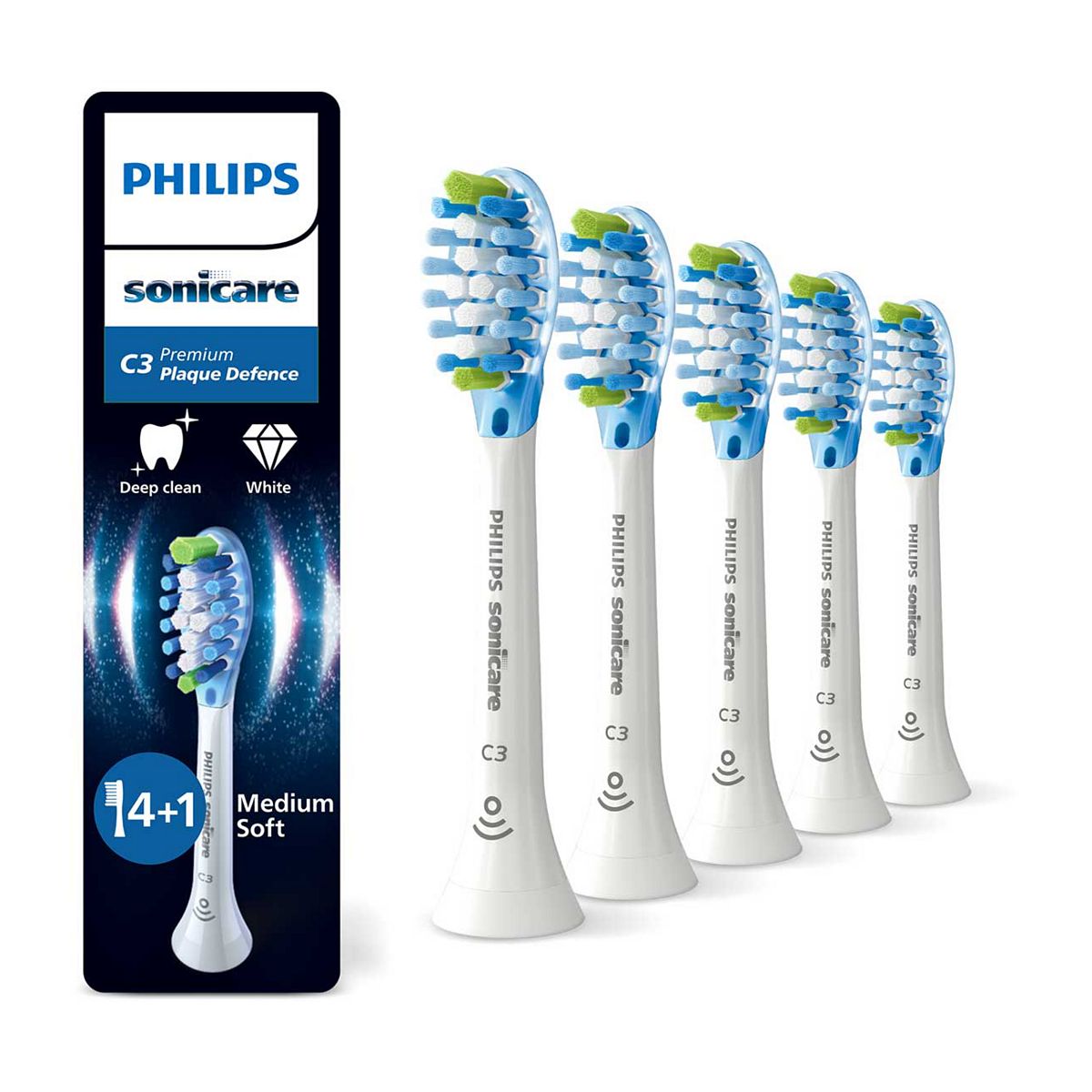 Philips Sonicare C3 Premium Plaque Defence Genuine Replacement Toothbrush Heads White 4+1 Pack Hx9045/87