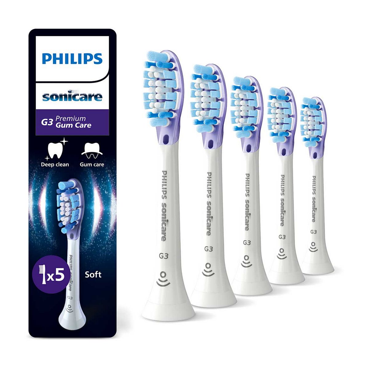 Philips Sonicare G3 Premium Gum Care Genuine Replacement Toothbrush Heads White 4+1 Pack Hx9055/87