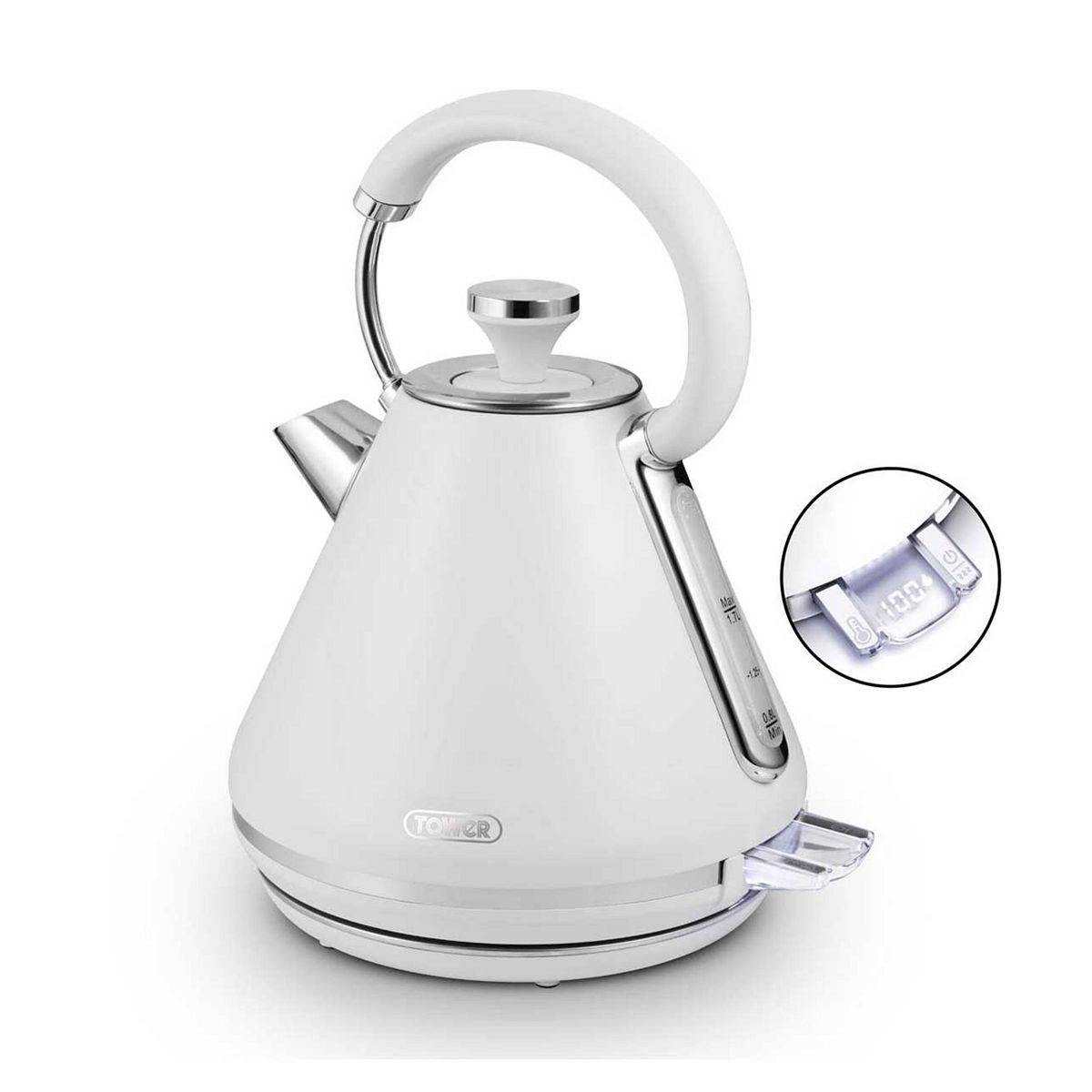 Tower Mirage 1.7L Variable Kettle White With Chrome Trim