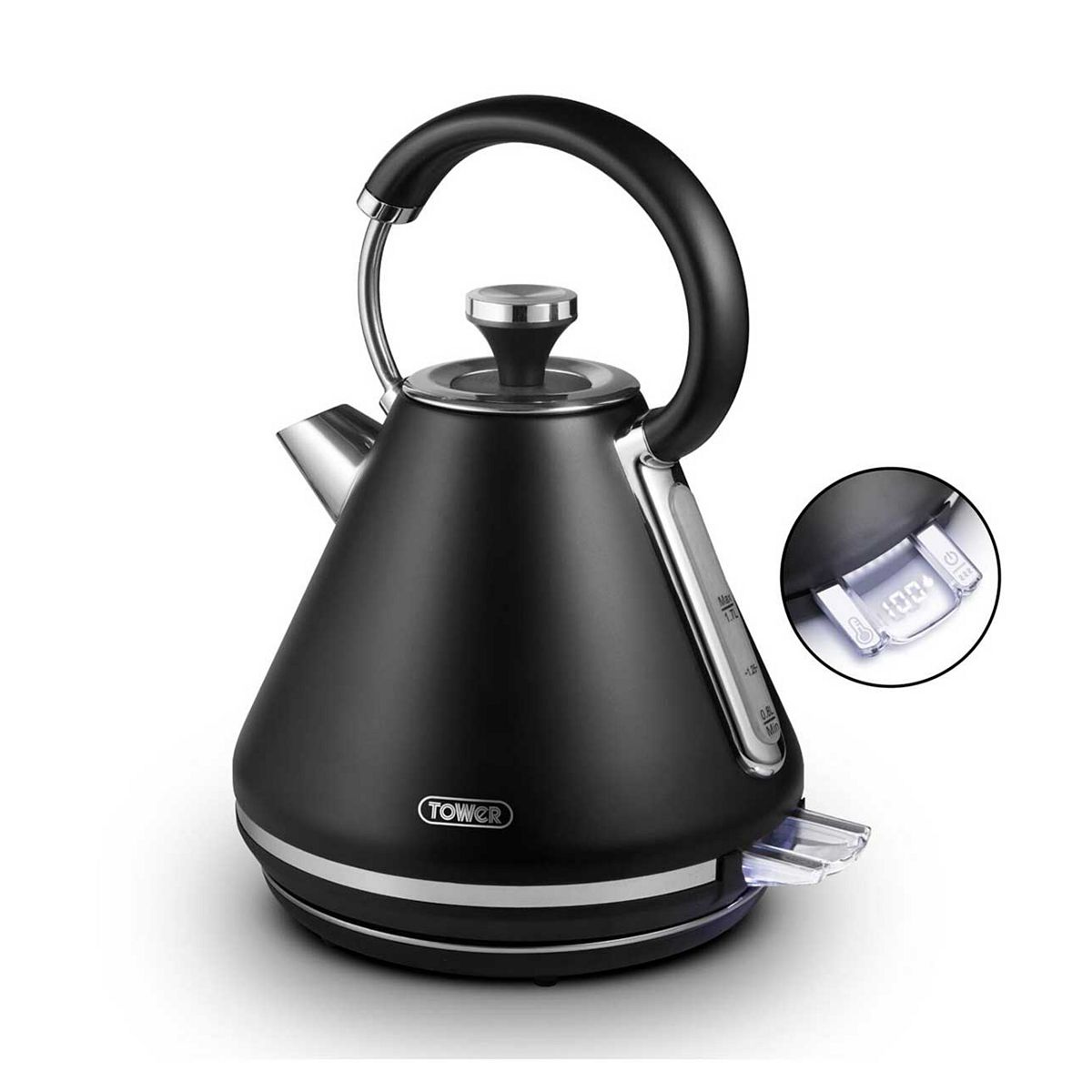 Tower Mirage 1.7L Variable Kettle Black With Chrome Trim