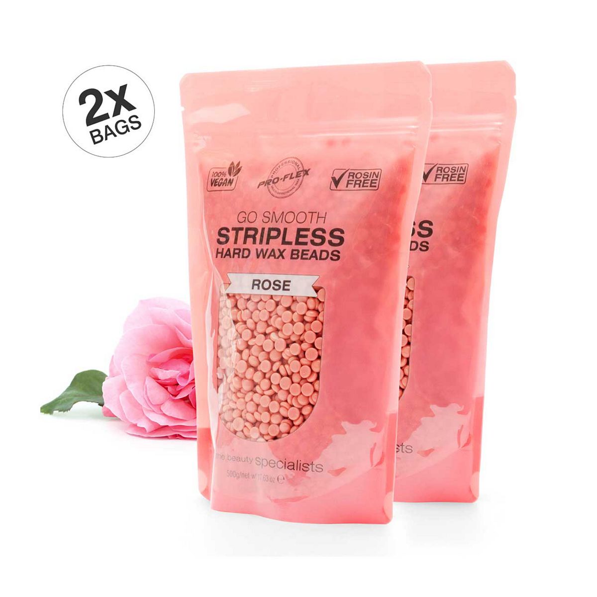 RIO Go Smooth Stripless Hard Wax Beads Rose 500g - 2 Bags