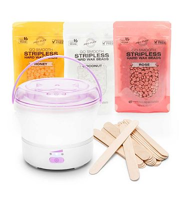 Rio Go Smooth Hard Wax Heater Including 3 x 100g Bags of Stripless Hard Wax Beads: Rose, Honey & Coc