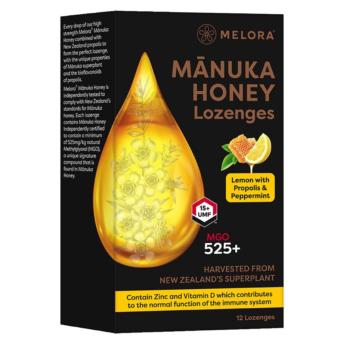 Melora Manuka Honey And Propolis Lozenges Lemon Peppermint 12S