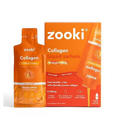 Click to view product details and reviews for Zooki Super Strength Marine Collagen 11 000mg Mango Peach Flavour 14x185ml Liquid Sachets.