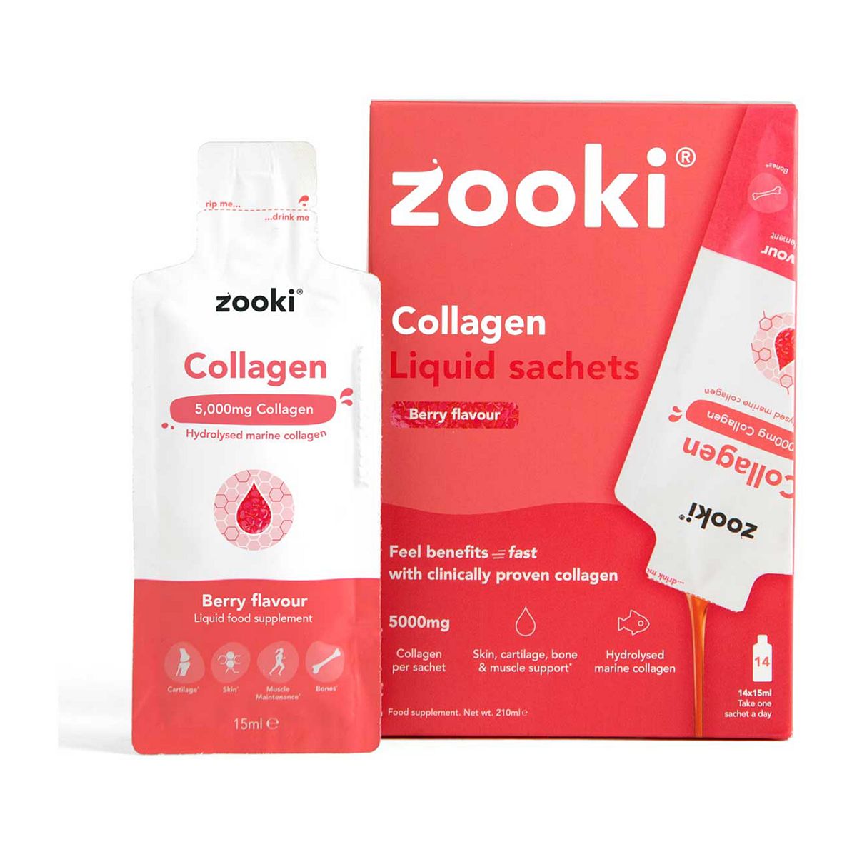 Zooki Marine Collagen 5,000Mg, Berry Flavour - 14X15ml Liquid Sachets