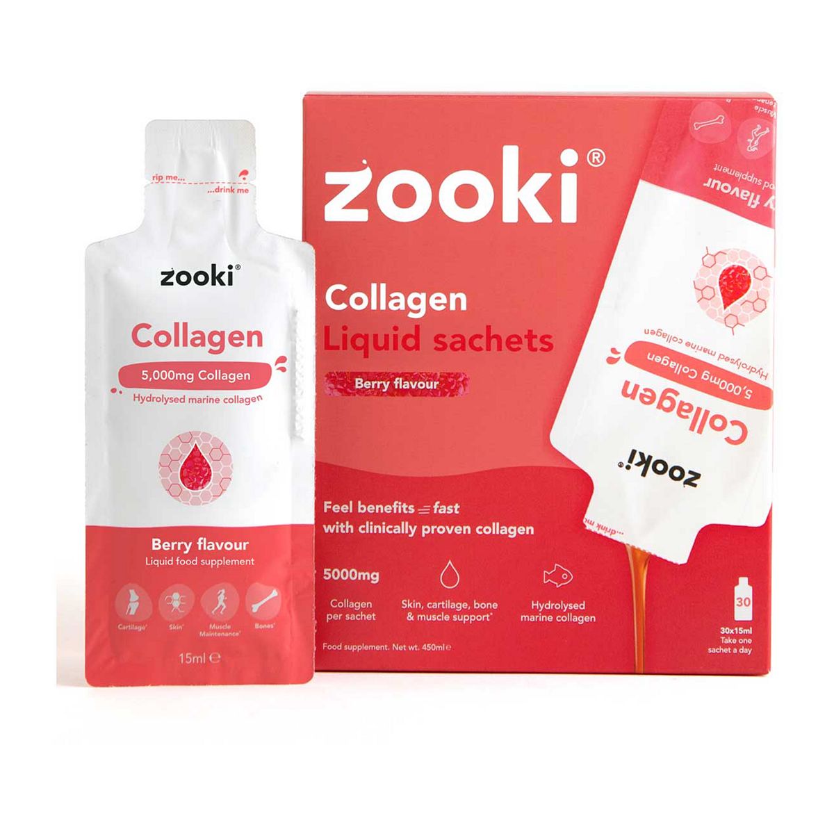 Zooki Marine Collagen 5,000Mg, Berry Flavour - 30X15ml Liquid Sachets
