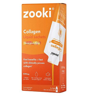 Zooki Marine Collagen 5,000Mg, Mango Peach Flavour - 5X Liquid Sachets, 15ml