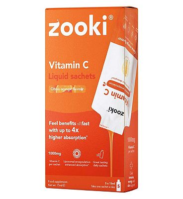 Zooki Liposomal Vitamin C 1000Mg Liquid Sachets Citrus Orange Flavour 5S, 15ml