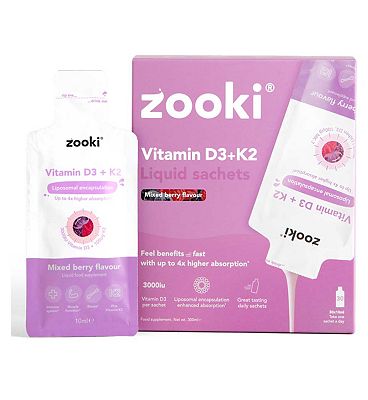 Click to view product details and reviews for Zooki Liposomal Vitamin D3 K2 3 000iu Mixed Berry Flavour 30x10ml Liquid Sachets.