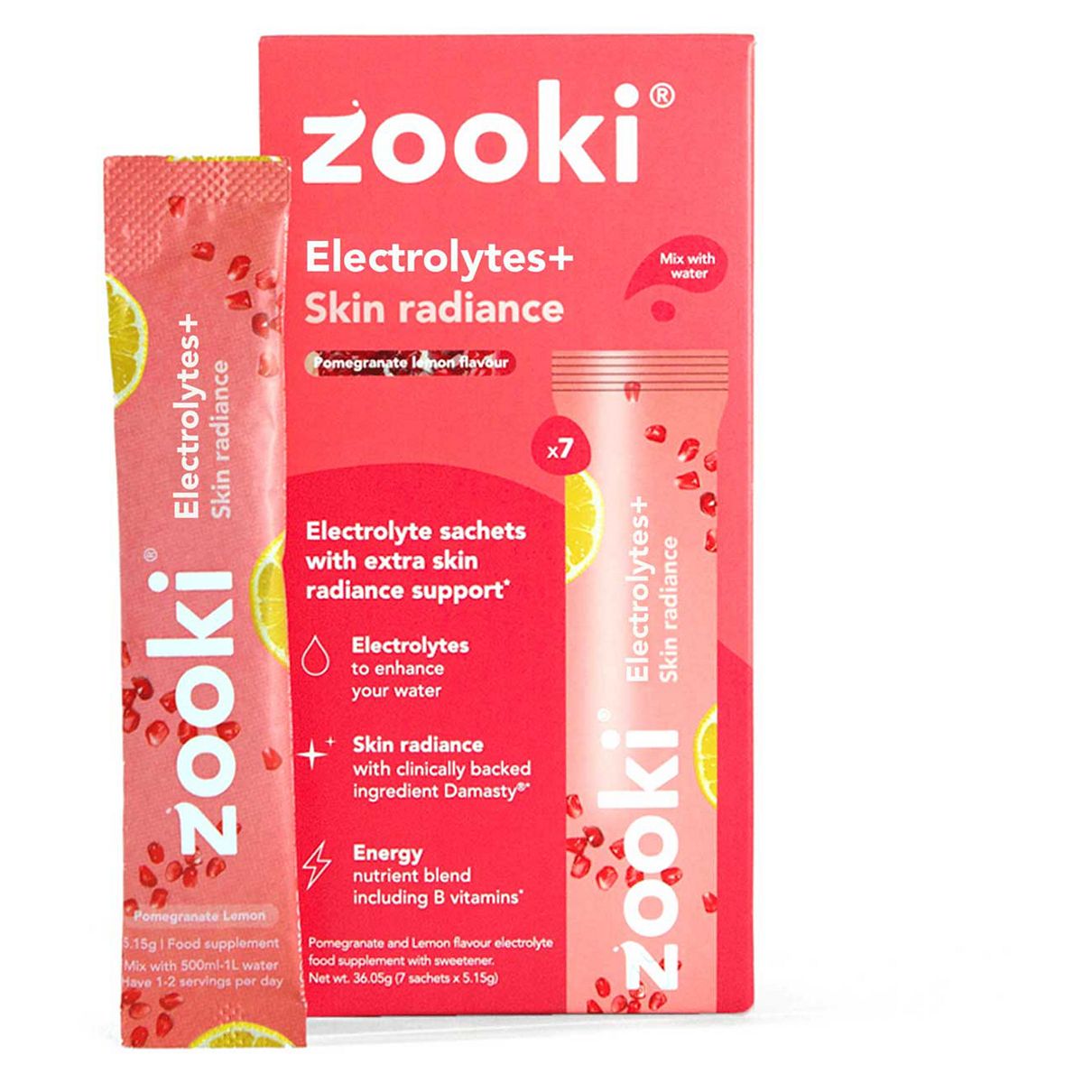 Zooki Electrolytes+ Skin Radiance, Pomegranate Flavour - 7 Sachets