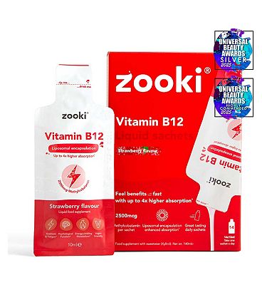 Zooki Liposomal Vitamin B12 2500Mcg, Strawberry Flavour - 14X Liquid Sachets, 10ml