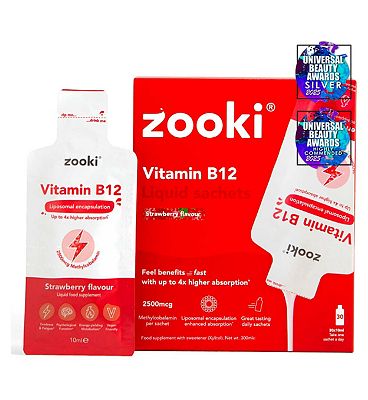 Zooki Liposomal Vitamin B12 2500Mcg, Strawberry Flavour - 30X Liquid Sachets, 10ml
