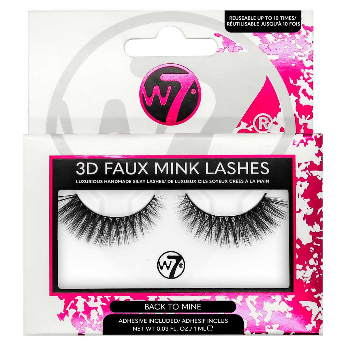 W7 3D Faux Mink Back To Mine False Lashes Pair And Lash Adhesive 1ml