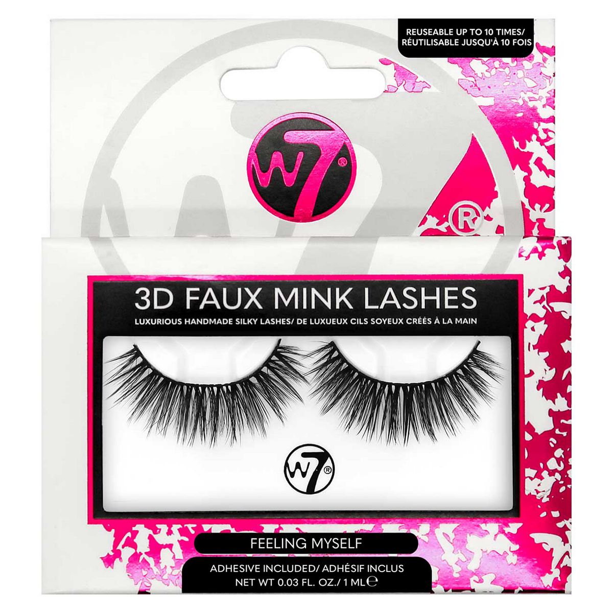 W7 3D Faux Mink Feeling Myself False Lashes Pair And Lash Adhesive 1ml