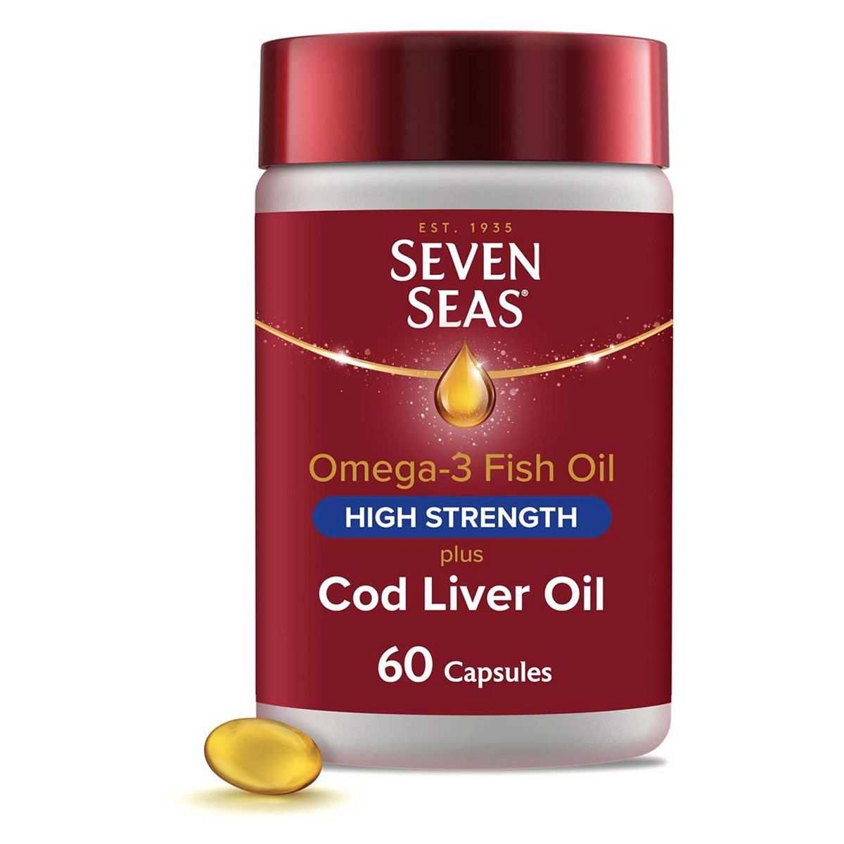 Seven Seas Omega-3 Fish Oil High Strength Plus Cod Liver & Vitamin D, 60 Capsules, 2 Months Supply
