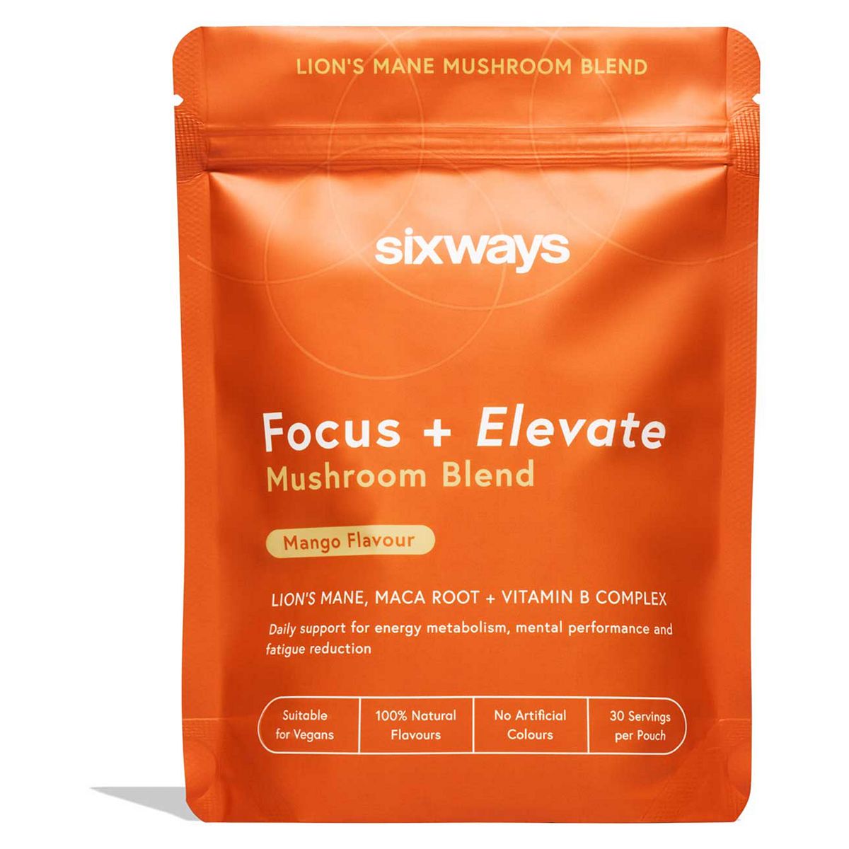 Sixways Focus And Elevate Mushroom Blend Mango Flavour Powder 150g