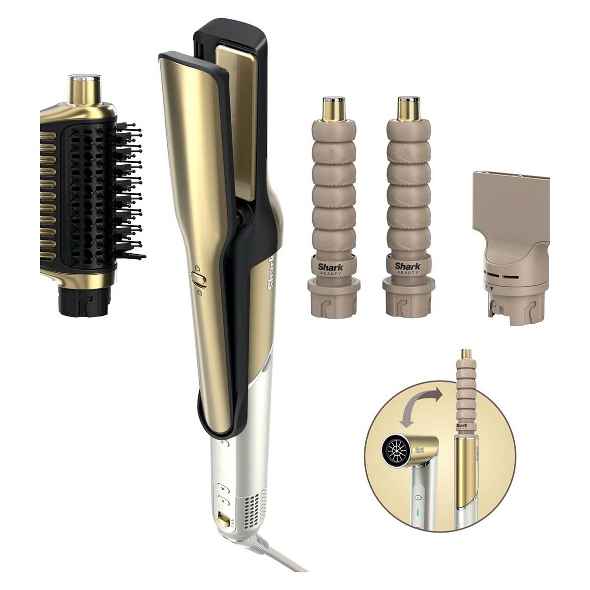 Shark Glam Hot Tool Air Styling + Drying System Gold 4-In-1- For Straight, Wavy And Bouncy Styles Hd6041Suk