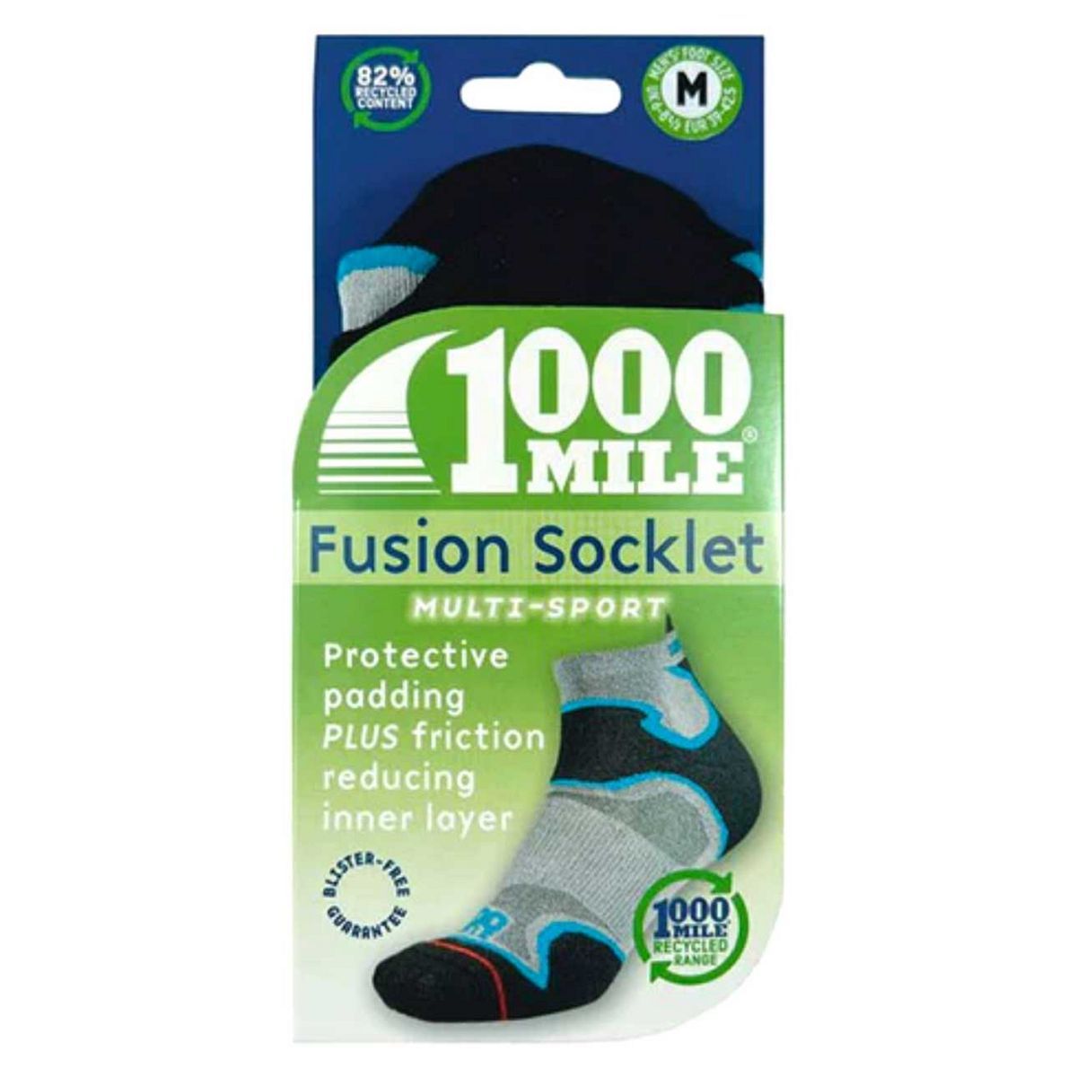 1000 Mile Fusion Running Socks Repreve Silver Kingfisher - Medium Multicolor