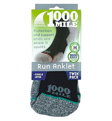 1000 Mile Run Anklet Repreve Single Layer Socks Black Grey - Medium Twin Pack
