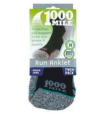 1000 Mile Run Anklet Repreve Single Layer Socks Silver Orange Green -  Medium Twin Pack