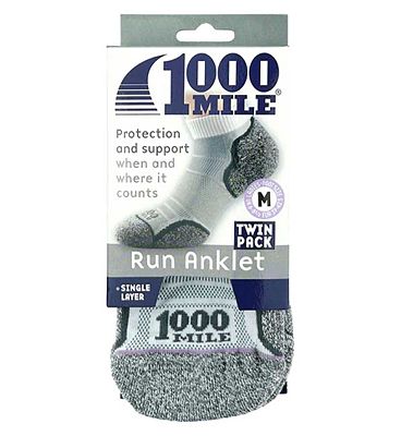 1000 Mile Run Anklet Single Layer Socks White Grey  - Large Twin Pack