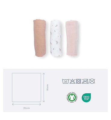 Doomoo Lovely 70x70 Muslin Cloths Pink Flowers 3s