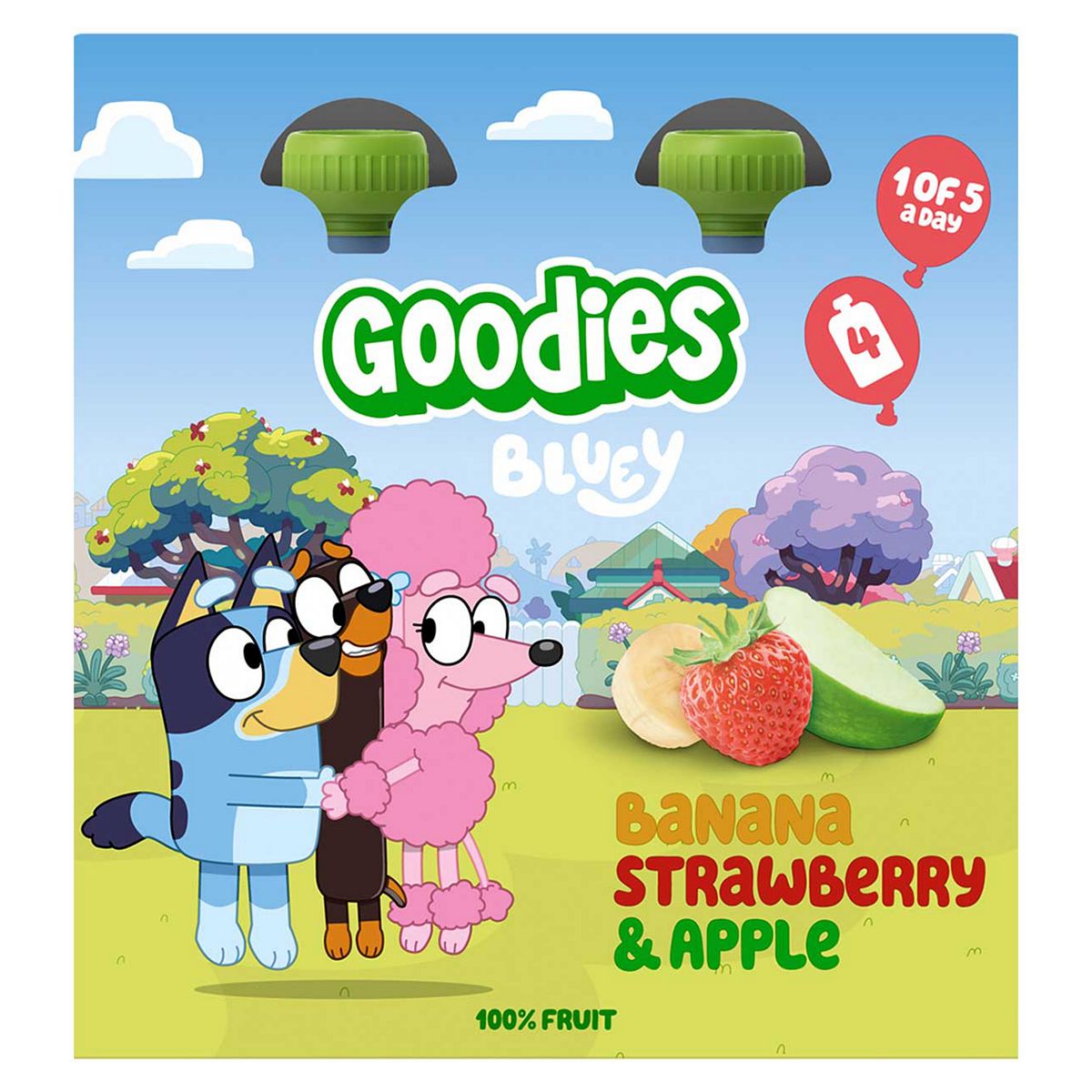 Organix Goodies Bluey Kids Snack Banana Strawberry And Apple Smoothie Fruit Pouches Multipack 100G 4S