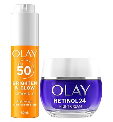 Olay Vitamin C Brighten & Glow 3in1 Moisturiser Face Fluid SPF50+ Hydrating Primer 50ml & Retinol 24