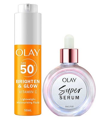 Olay Vitamin C 3in1 Moisturiser Face Fluid SPF50+ Hydrating Primer 50ml & Super Serum 50ml Bundle