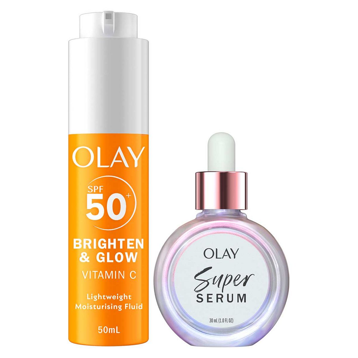 Olay Vitamin C Brighten & Glow 3In1 Moisturiser Face Fluid Spf50 Super Serum Bundle, 30ml