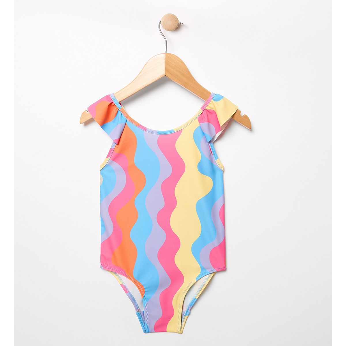 Maybe Junior Wave-Stripe Frill Shoulder Swimsuit 1.5-2 Years, 1.5 - 2 Years Multicolor
