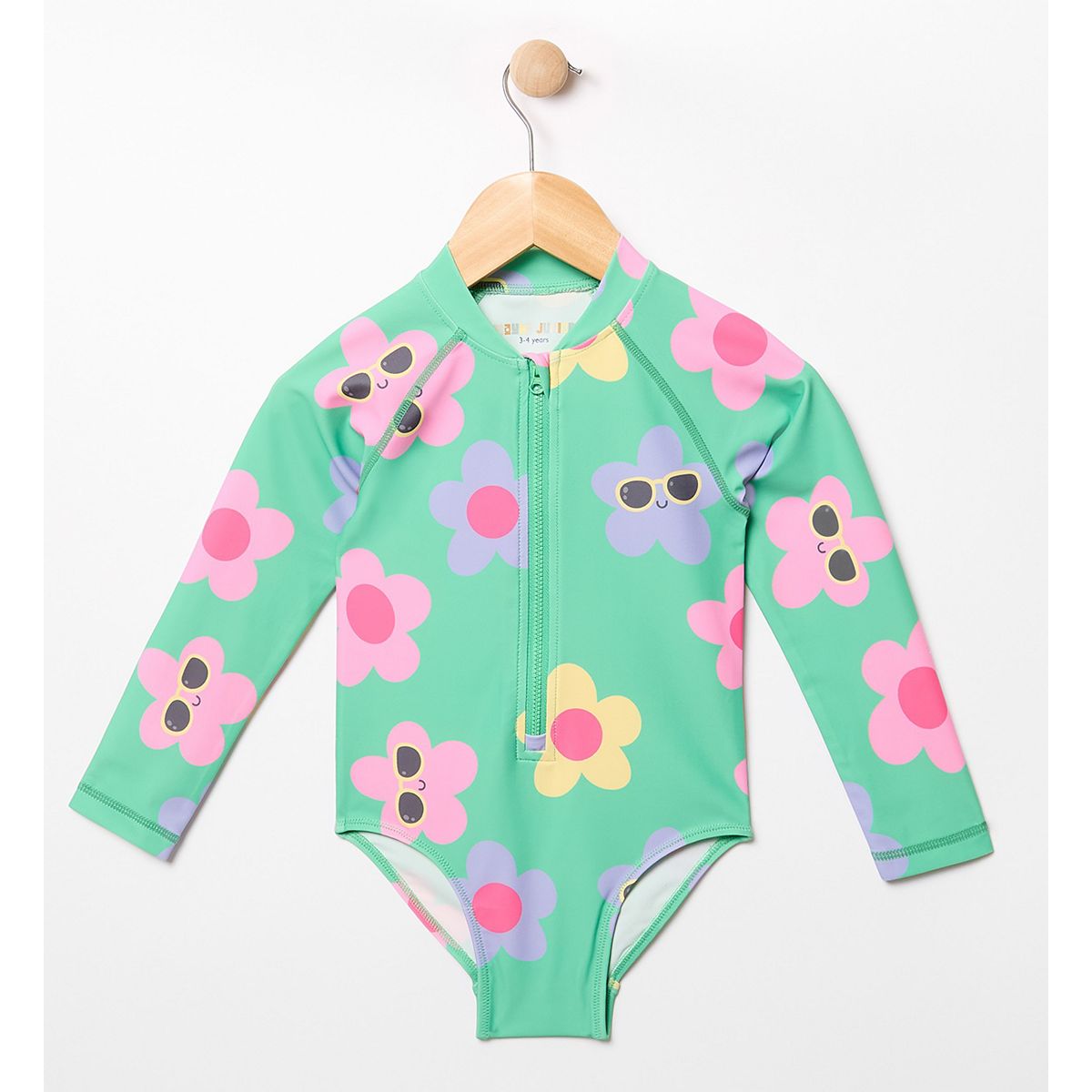 Maybe Junior Flower-Print Long Sleeve Zip-Up Swimsuit 12-18 Months, 12 - 18 Months Multicolor