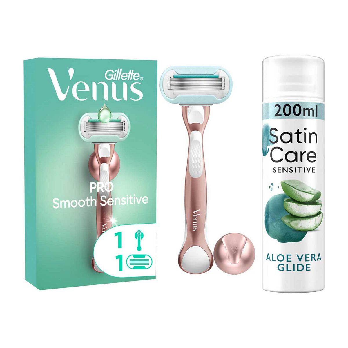 Venus Pro Smooth Sensitive Razor + Satin Care Aloe Vera Shave Gel Bundle