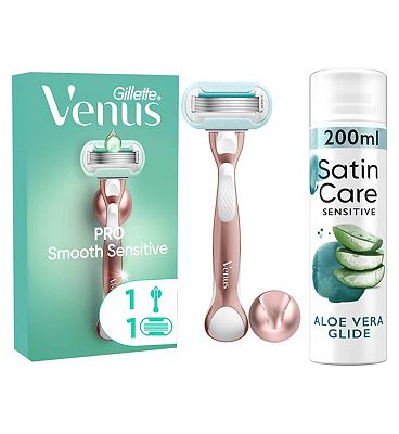 Venus Pro Smooth Sensitive Razor + Satin Care Aloe Vera Shave Gel Bundle
