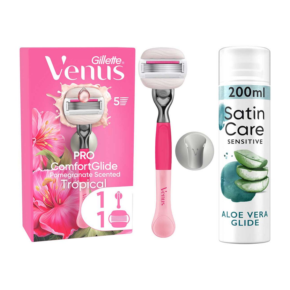 Venus Pro Comfortglide Tropical Razor + Satin Care Aloe Vera Shave Gel Bundle