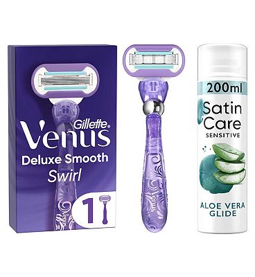 Venus Deluxe Smooth Swirl Razor + Satin Care Aloe Vera Shave Gel Bundle