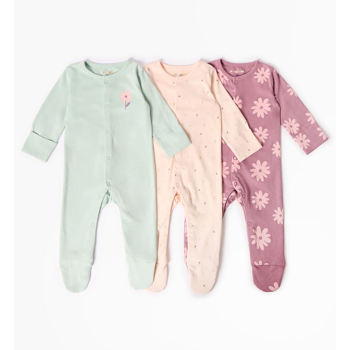 Maybe Baby Floral Print 3 Pack Sleepsuit, 0 - Months Multicolor