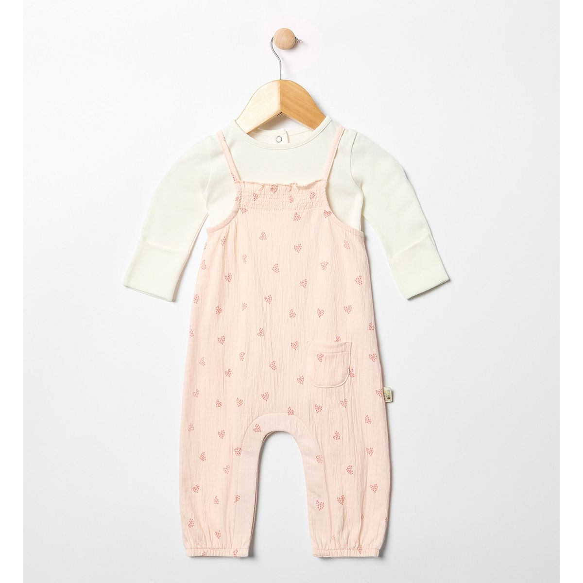Maybe Baby Bodysuit & Heart Print Crinkle Jersey Dungaree Multicolor