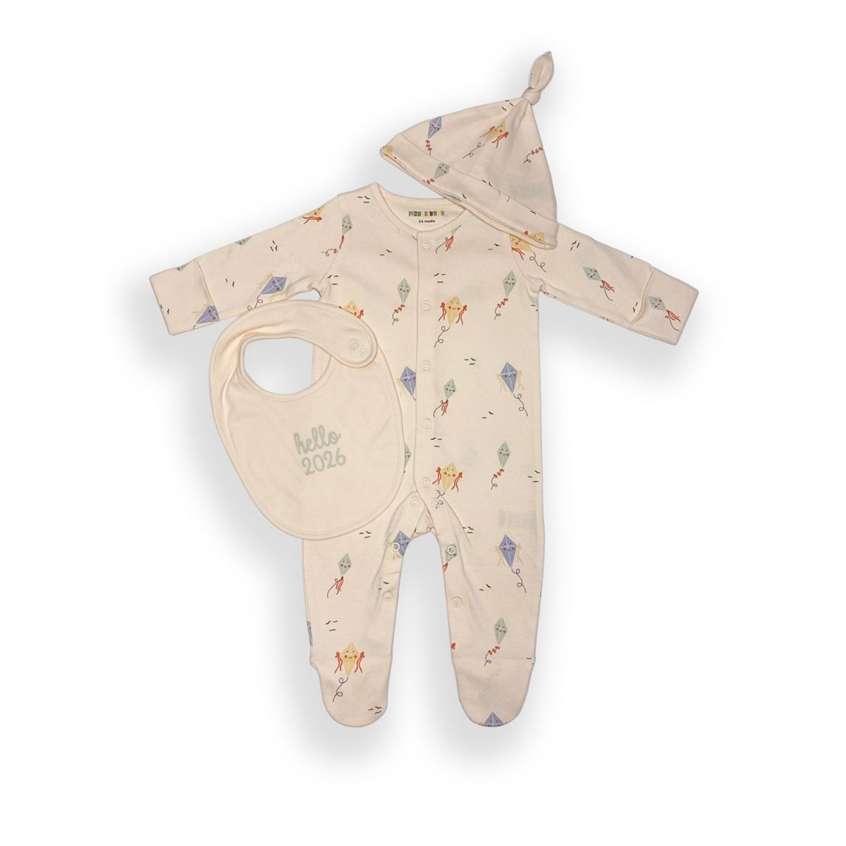 Maybe Baby Kite Print Sleepsuit Set With Bib 0-3 Months, 0 - 3 Months Multicolor