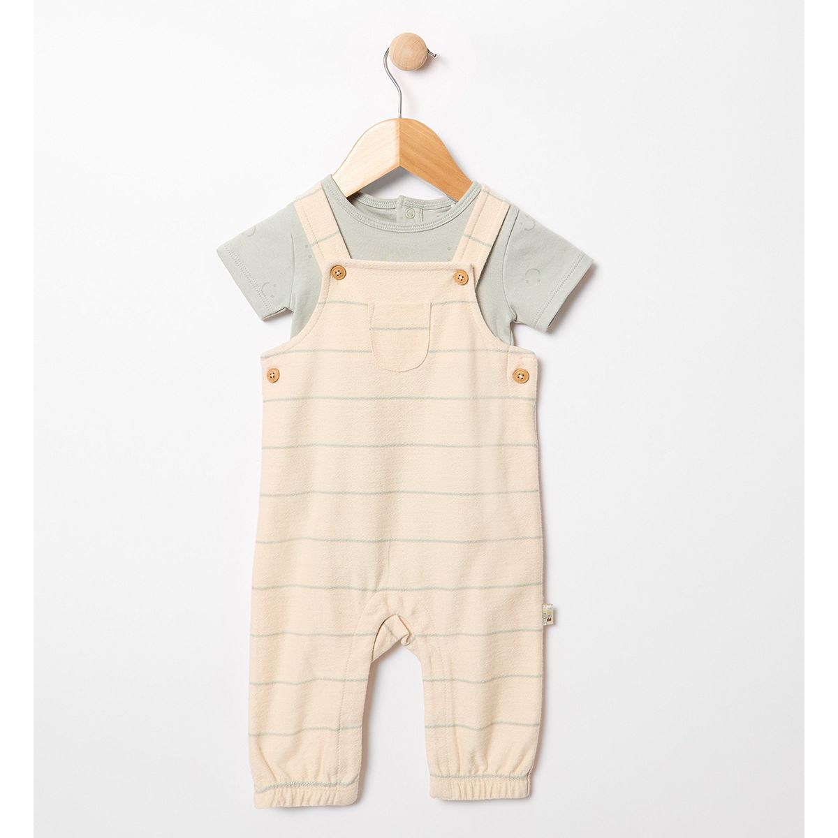 Maybe Baby Bodysuit & Reverse-Loopback Stripe Dungaree Set 0-3 Months, 0 - 3 Months Multicolor