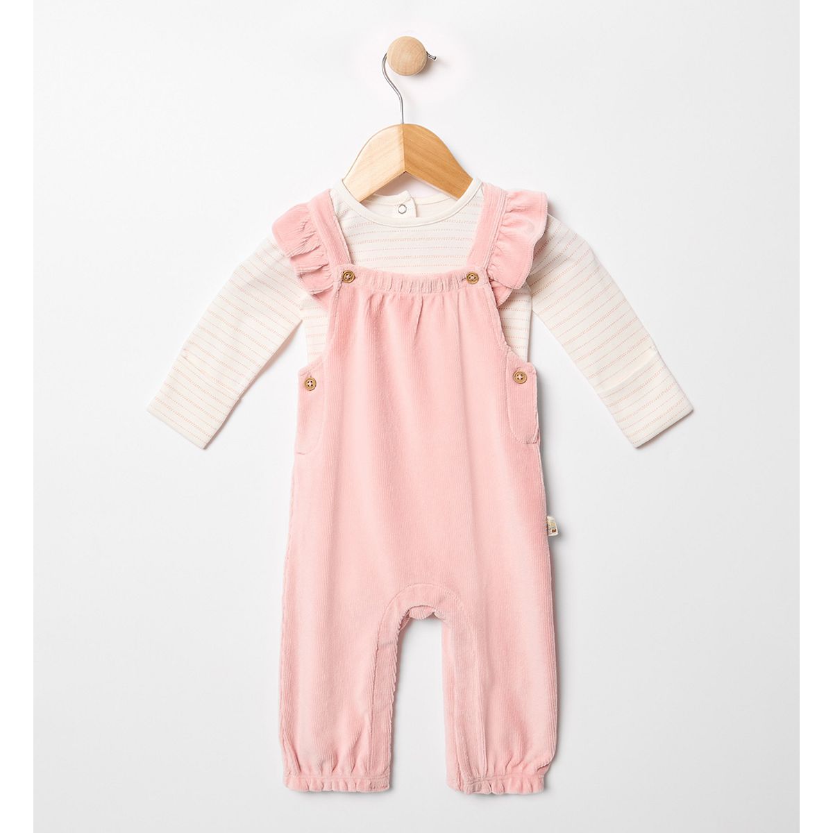 Maybe Baby Pink Stripe Bodysuit And Ribbed Velour Dungaree Set, 6 - 9 Months Multicolor