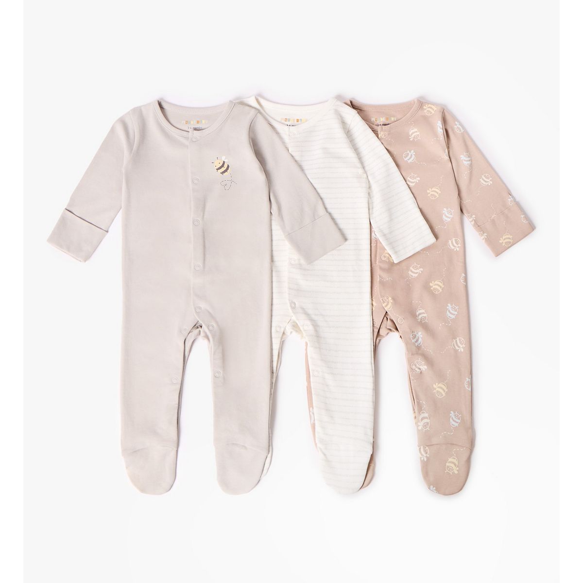 Maybe Baby Bee Print 3 Pack Sleepsuit, 0 - Months Multicolor